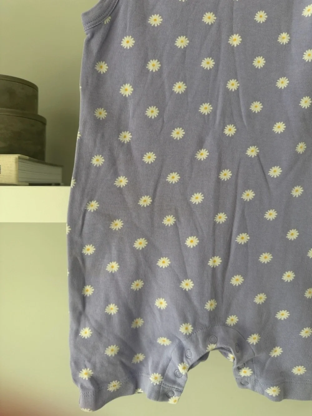 Parade Organics Cotton Sleeveless Romper - Cream Apple & Lavender Daisy Kids - Picture 5 of 6